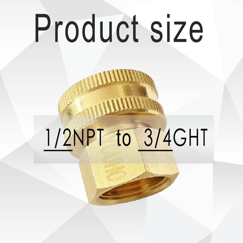 YOUHO 2 Pcs 3/4 GHT (F) to 1/2 NPT (F) Solid Brass Garden Hose Fittings Connectors Adapter Heavy Duty Brass Repair Double Female Water Hose Connector - Image 2